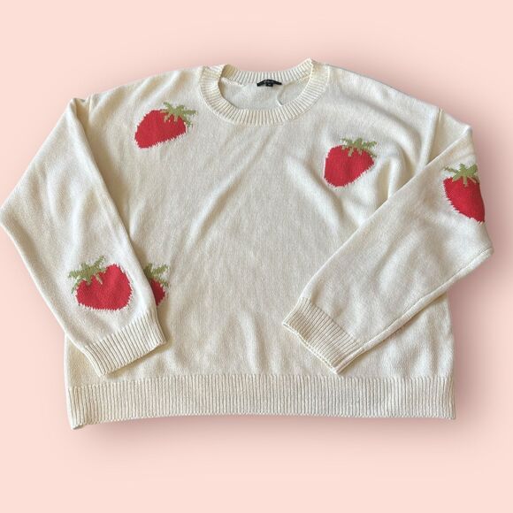 Rails Perci Sweater Women's Medium Cream Strawberries Knit Long Sleeve Crew Neck - Picture 1 of 9